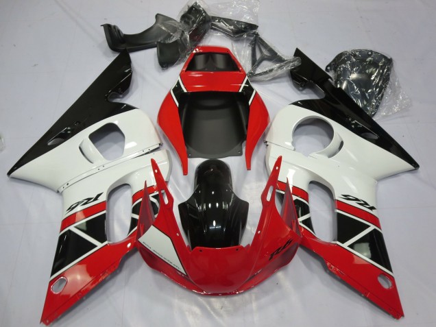 Mejores Carenados Moto Yamaha R6 1998-2002 - Rojo Blanco Negro Brillante OEM Estilo