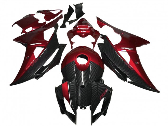 Mejores Carenados Moto Yamaha R6 2008-2016 - Rojo Negro FibraCarbono Estilo