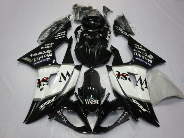 Mejores Carenados Moto Yamaha R6 2008-2016 - Negro Brillante Blanco West Michelin