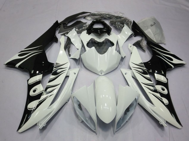 Mejores Carenados Moto Yamaha R6 2008-2016 - Blanco Negro Brillante Llama