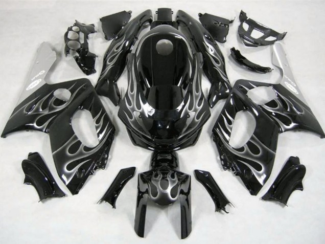 Mejores Carenados Moto Yamaha YZF600R Thundercat 1996-2007 - Negro Brillante Plata Llama