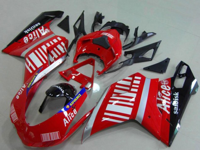 Mejores Carenados Moto Ducati 848 1098 1198 2007-2014 - Plata Rojo Negro Brillante Alice Sandisk