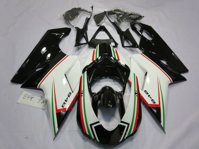Mejores Carenados Moto Ducati 848 2007-2014 - Blanco Rojo Verde Negro Brillante