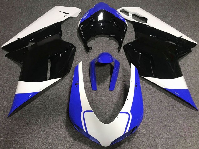 Mejores Carenado Moto Ducati 848 1098 1198 2007-2014 - Blanco Azul Negro Brillante