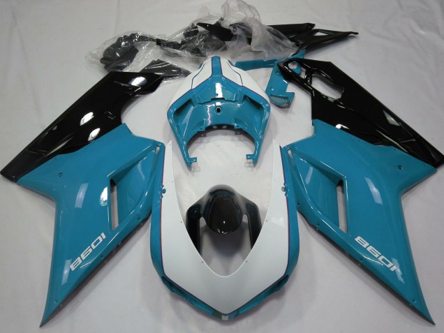 Mejores Carenados Moto Ducati 1098 2007-2014 - Azul Blanco Negro Brillante