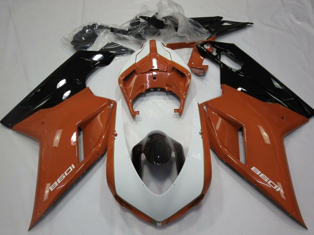 Mejores Carenados Moto Ducati 1098 2007-2014 - Brown Blanco Negro Brillante
