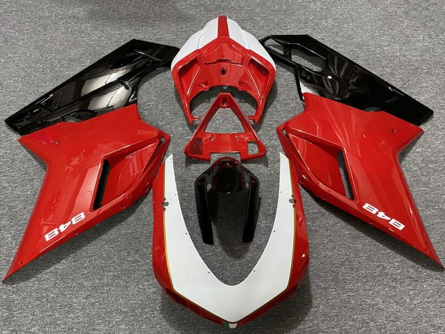 Mejores Carenados Moto Ducati 848 2007-2014 - Blanco Rojo Negro Brillante