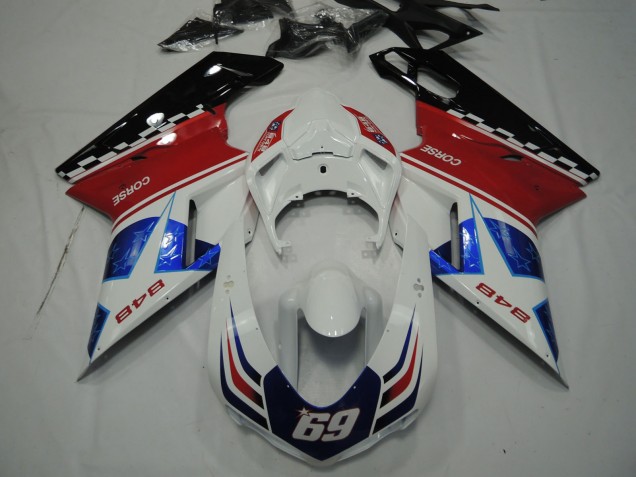 Mejores Carenados Moto Ducati 848 2007-2014 - Blanco Rojo Azul Negro Brillante Corse 69