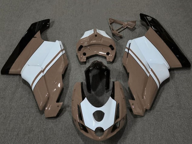 Mejores Carenados Moto Ducati 749 999 2003-2004 - Blanco Brown Negro Brillante