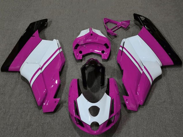 Mejores Carenados Moto Ducati 749 999 2003-2004 - Blanco Rosa Negro Brillante