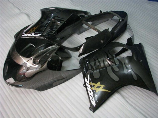 Mejores Carenados Moto Honda CBR1100XX Blackbird 1996-2007 - Negro Brillante Plata Llama