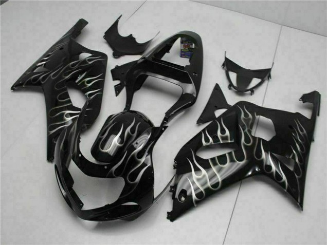 Mejores Carenados Moto Suzuki GSXR 600/750 2001-2003 - Negro Brillante Plata Llama