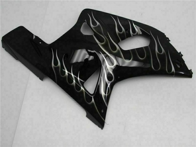 Mejores Carenados Moto Suzuki GSXR 600/750 2001-2003 - Negro Brillante Plata Llama