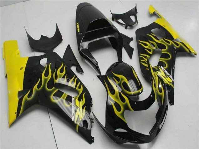 Mejores Carenados Moto Suzuki GSXR 600/750 2001-2003 - Negro Brillante Amarillo Llama