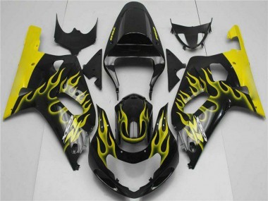 Mejores Carenados Moto Suzuki GSXR 600/750 2001-2003 - Negro Brillante Amarillo Llama