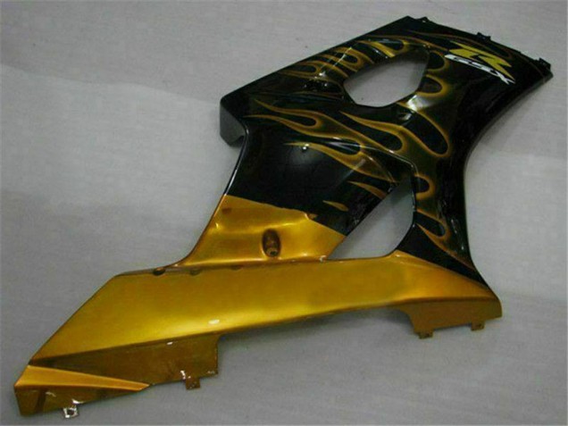 Mejores Carenados Moto Suzuki GSXR 1000 2003-2004 - Negro Brillante Oro Llama