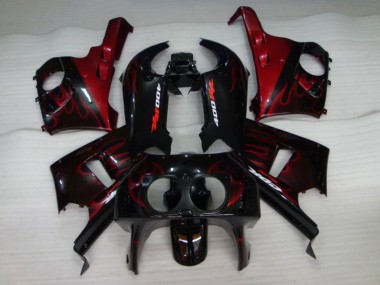 Mejores Carenados Moto Honda CBR400RR NC29 1990-1999 - Negro Brillante Rojo Llama