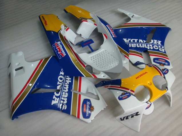 Mejores Carenados Moto Honda VFR400R NC30 1988-1992 - Blanco Azul Amarillo Rothmans