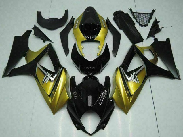 Mejores Carenados Moto Suzuki GSXR 1000 2007-2008 - Oro Negro Brillante Plata Calcomanía