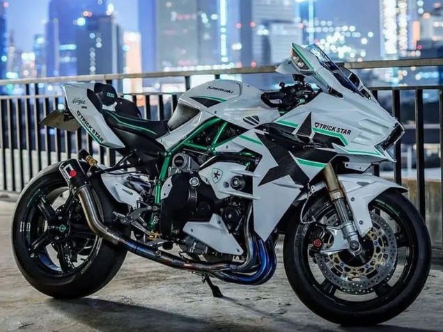 Mejores Carenados Moto Kawasaki Ninja H2 2015-2022 - Blanco Verde Línea