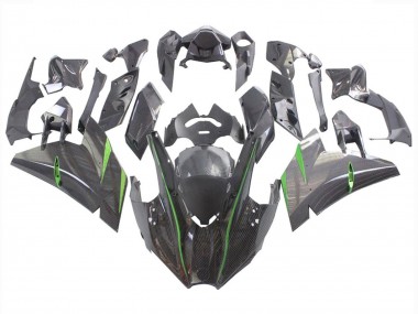 Mejores Carenados Moto Kawasaki Ninja H2 2015-2022 - Negro FibraCarbono Verde