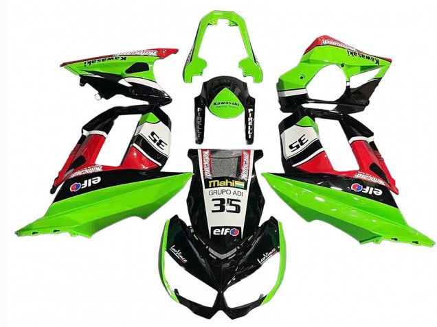 Mejores Carenados Moto Kawasaki Z1000SX 2010-2016 - Verde Rojo Negro Brillante Elf 35