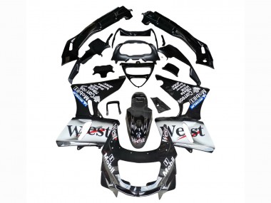 Mejores Carenados Moto Kawasaki ZZR600 1998-2003 - Negro Brillante Blanco West