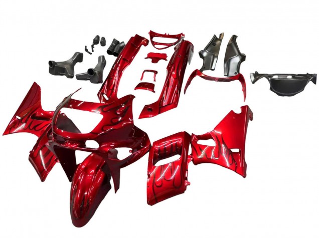 Mejores Carenados Moto Kawasaki ZZR600 1998-2003 - Rojo Negro Llama