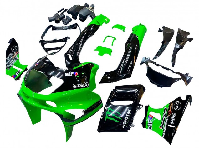 Mejores Carenados Moto Kawasaki ZZR600 1998-2003 - Verde Negro Monstruo Elf
