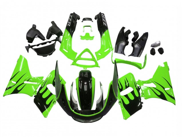 Mejores Carenados Moto Kawasaki ZZR600 1998-2003 - Verde Negro Brillante Llama