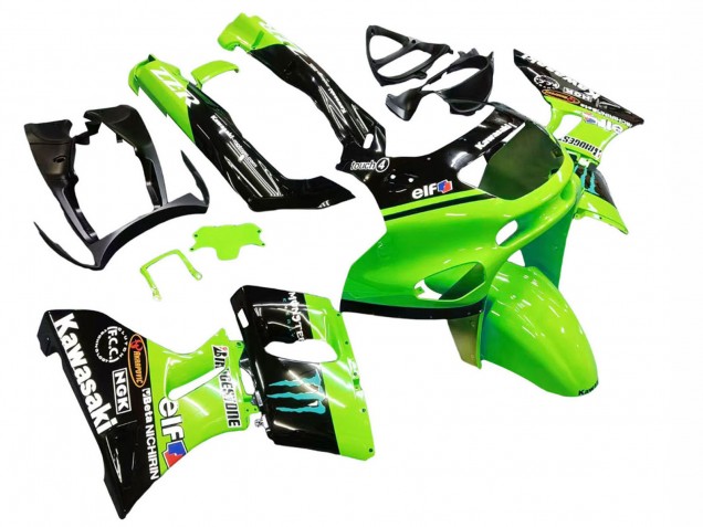 Mejores Carenados Moto Kawasaki ZZR600 1998-2003 - Verde Negro Brillante Azul Monstruo Elf Touch4 Bridgestone