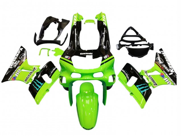 Mejores Carenados Moto Kawasaki ZZR600 1998-2003 - Verde Negro Brillante Azul Monstruo Elf Touch4 Bridgestone