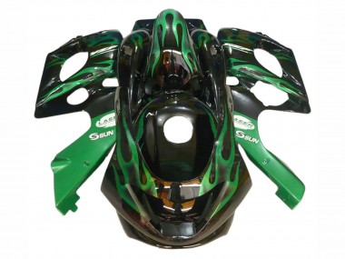 Mejores Carenados Moto Yamaha YZF600R Thundercat 1996-2007 - Negro Verde Oscuro Llama