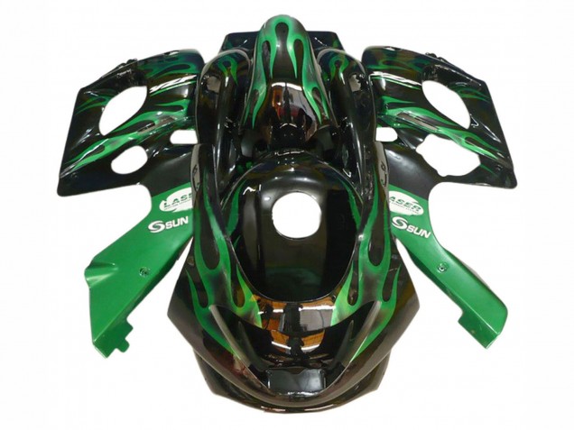 Mejores Carenados Moto Yamaha YZF600R Thundercat 1996-2007 - Negro Verde Oscuro Llama