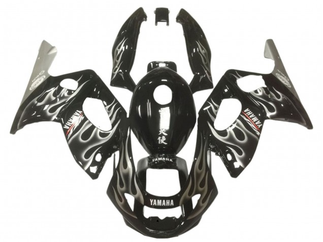 Mejores Carenados Moto Yamaha YZF600R Thundercat 1996-2007 - Negro Brillante Plata Llama