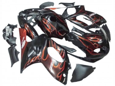 Mejores Carenados Moto Yamaha YZF600R Thundercat 1996-2007 - Negro Naranja Oscuro Llama