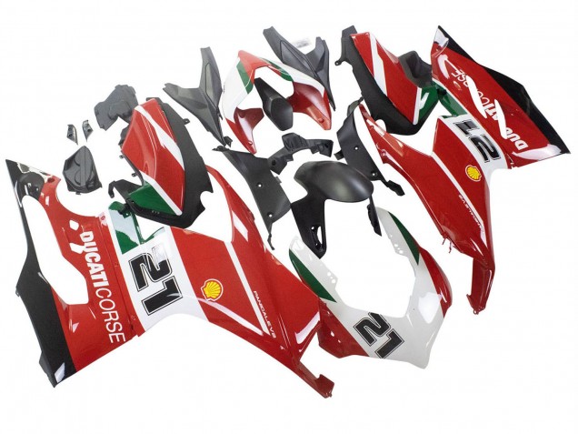 Mejores Carenados Moto Ducati Panigale V2 2020-2024 - Blanco Rojo Verde Negro Mate Corse 21