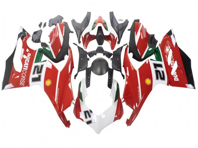 Mejores Carenados Moto Ducati Panigale V2 2020-2024 - Blanco Rojo Verde Negro Mate Corse 21