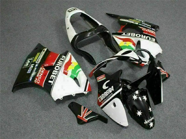 Mejores Carenados Moto Kawasaki ZX6R 2000-2002 - Blanco Rojo Amarillo Verde Negro Brillante Estrella EuroBet