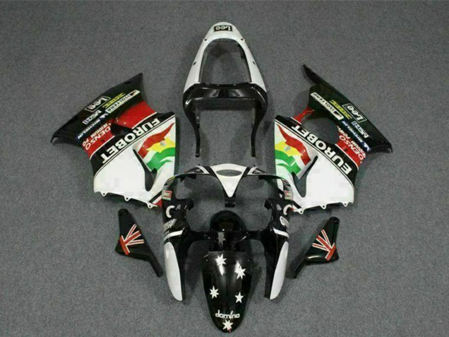 Mejores Carenados Moto Kawasaki ZX6R 2000-2002 - Blanco Rojo Amarillo Verde Negro Brillante Estrella EuroBet
