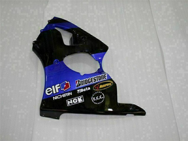 Mejores Carenados Moto Kawasaki ZX6R 2000-2002 - Azul Negro Brillante Elf Bridgestone