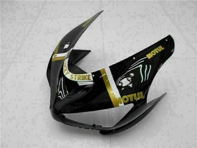 Mejores Carenados Moto Kawasaki ZX6R 2005-2006 - Negro Brillante Blanco Oro Lucky Strike
