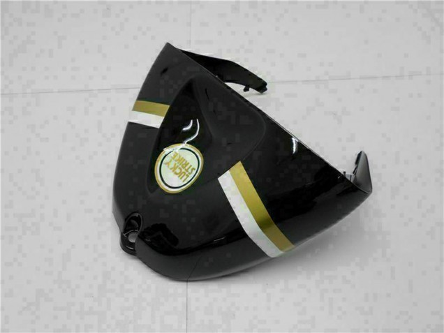 Mejores Carenados Moto Kawasaki ZX6R 2005-2006 - Negro Brillante Blanco Oro Lucky Strike