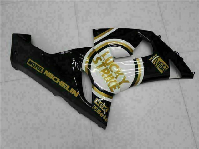 Mejores Carenados Moto Kawasaki ZX6R 2005-2006 - Negro Brillante Blanco Oro Lucky Strike