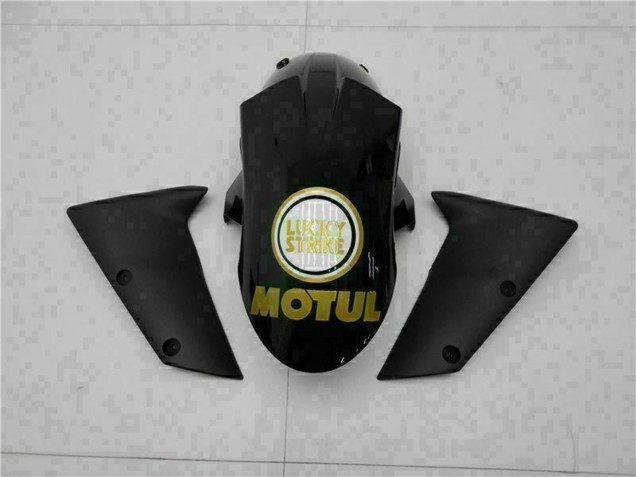 Mejores Carenados Moto Kawasaki ZX6R 2005-2006 - Negro Brillante Blanco Oro Lucky Strike
