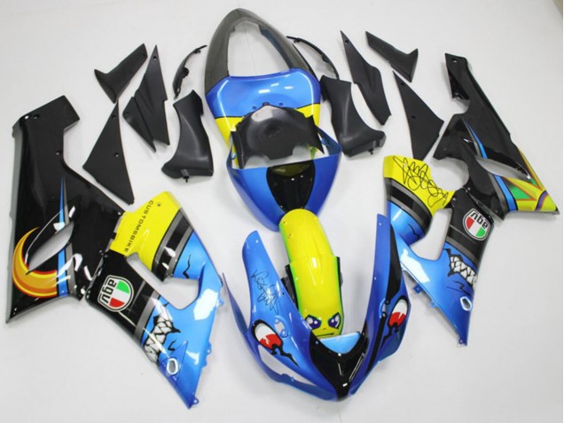 Mejores Carenados Moto Kawasaki ZX6R 2005-2006 - Azul Amarillo Negro Tiburón