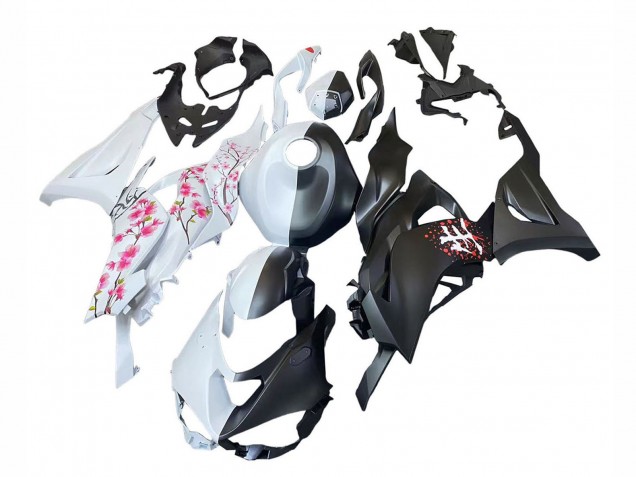 Mejores Carenados Moto Kawasaki ZX6R 2023-2025 - Negro Blanco Flower