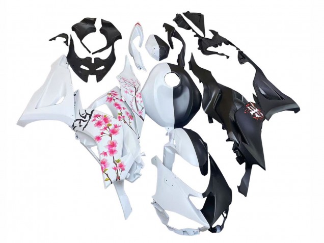 Mejores Carenados Moto Kawasaki ZX6R 2023-2025 - Negro Blanco Flower