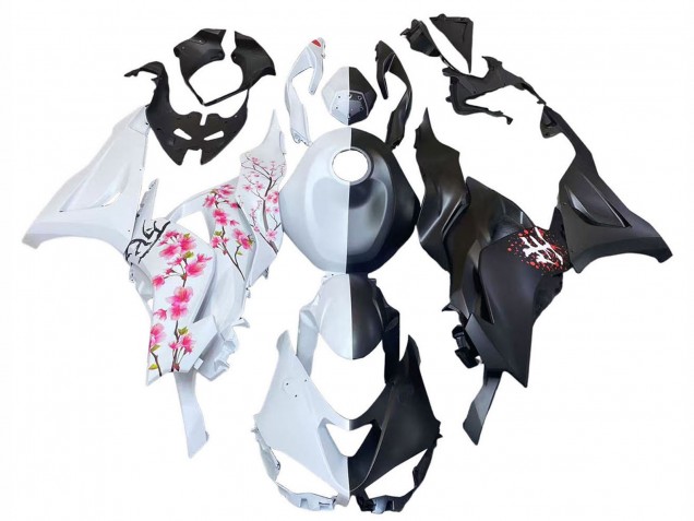 Mejores Carenados Moto Kawasaki ZX6R 2023-2025 - Negro Blanco Flower