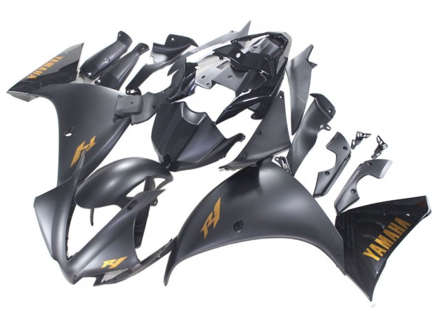 Mejores Carenados Moto Yamaha YZF 1000 R1 2012-2014 - Negro Mate Oro Calcomanías